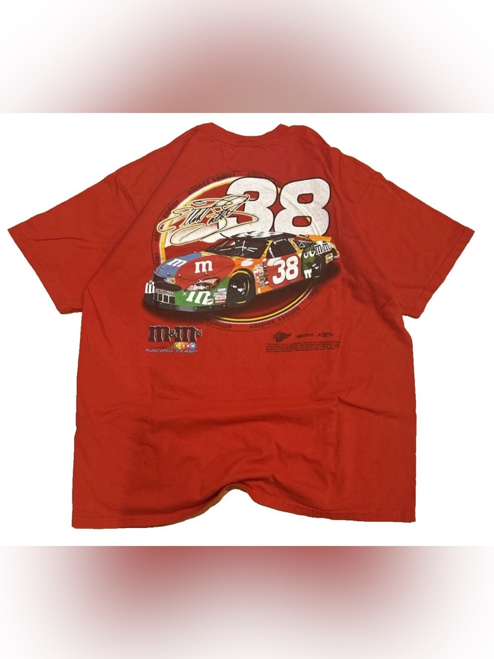 Y2K Elliot Sadler T-Shirt #38 NASCAR M&M Vintage XL 2003 Red Race Car Driver
